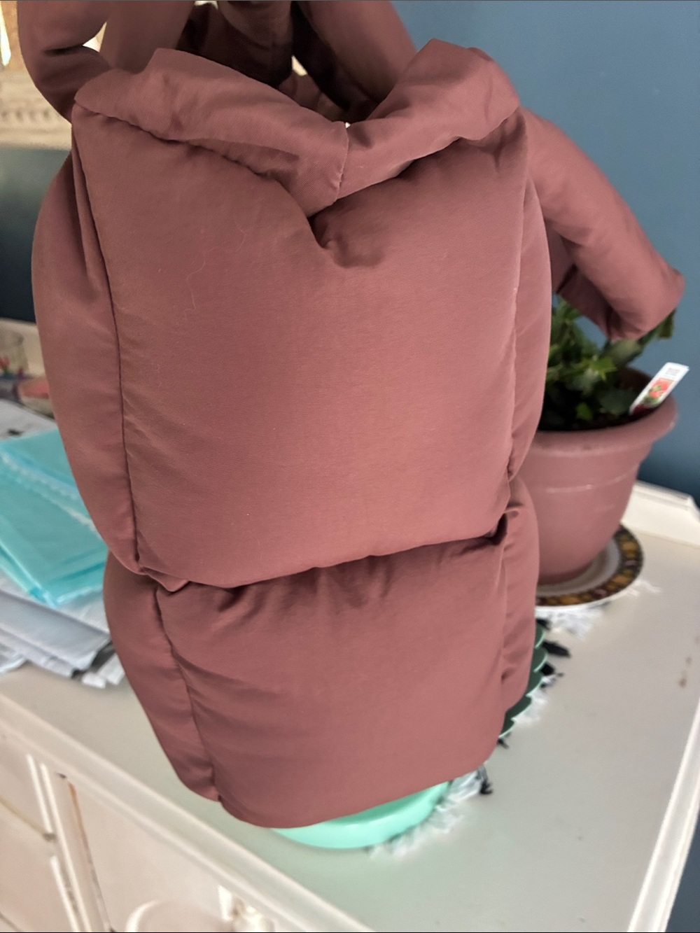 My Mum Made It Quilted Puffy Tote Bag in Brown - Picture 5 of 9